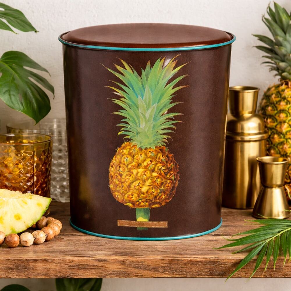 Vintage Vin Cenzo Pineapple Tin Container w Lid 1993 Made in Japan